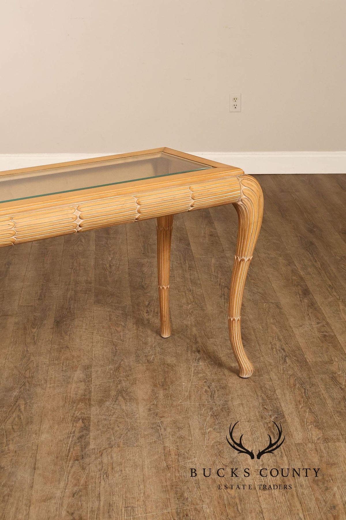 Hollywood Regency Narrow Glass Top Sofa Table