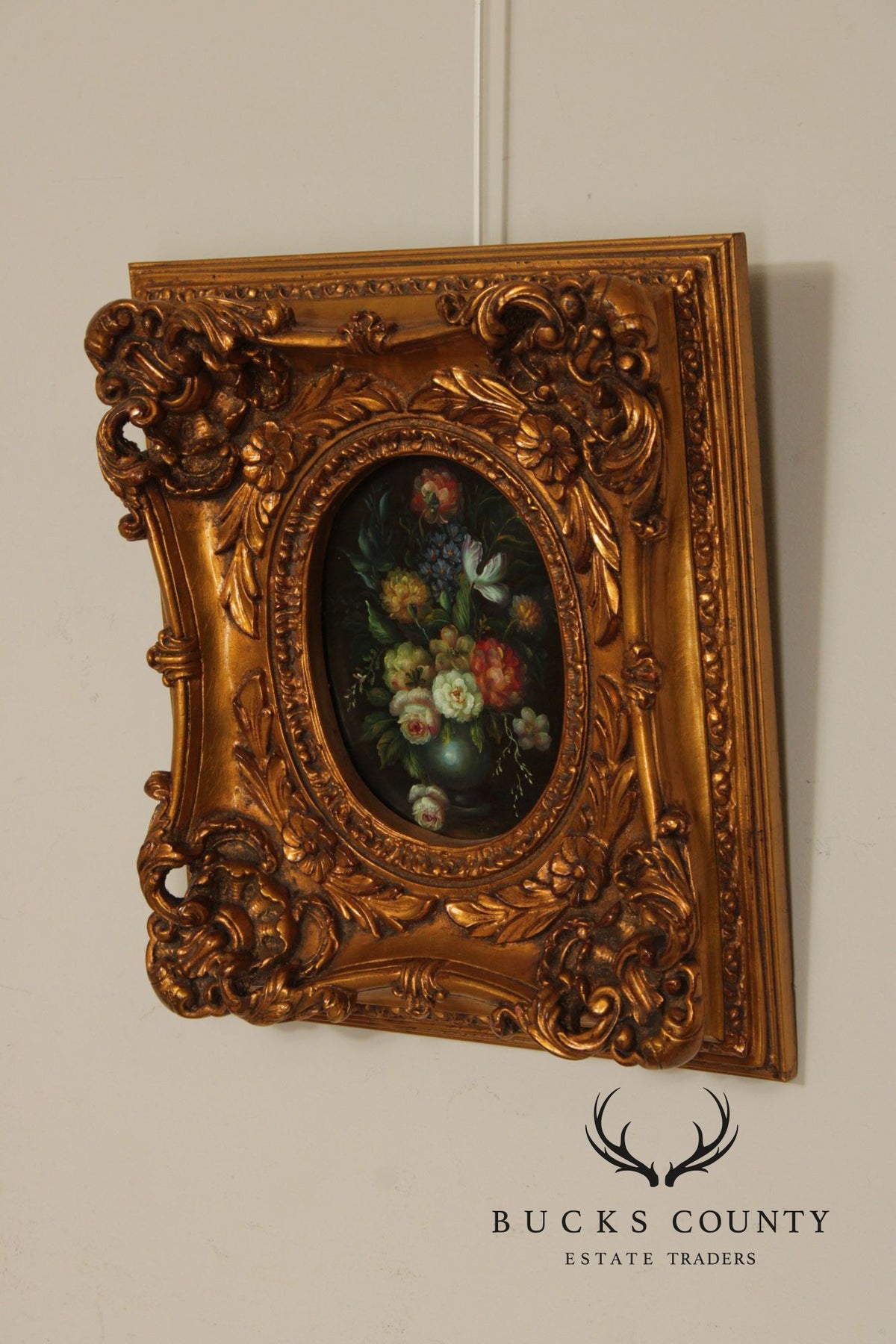 Small Floral Still-Life Oil Painting in Ornate Frame