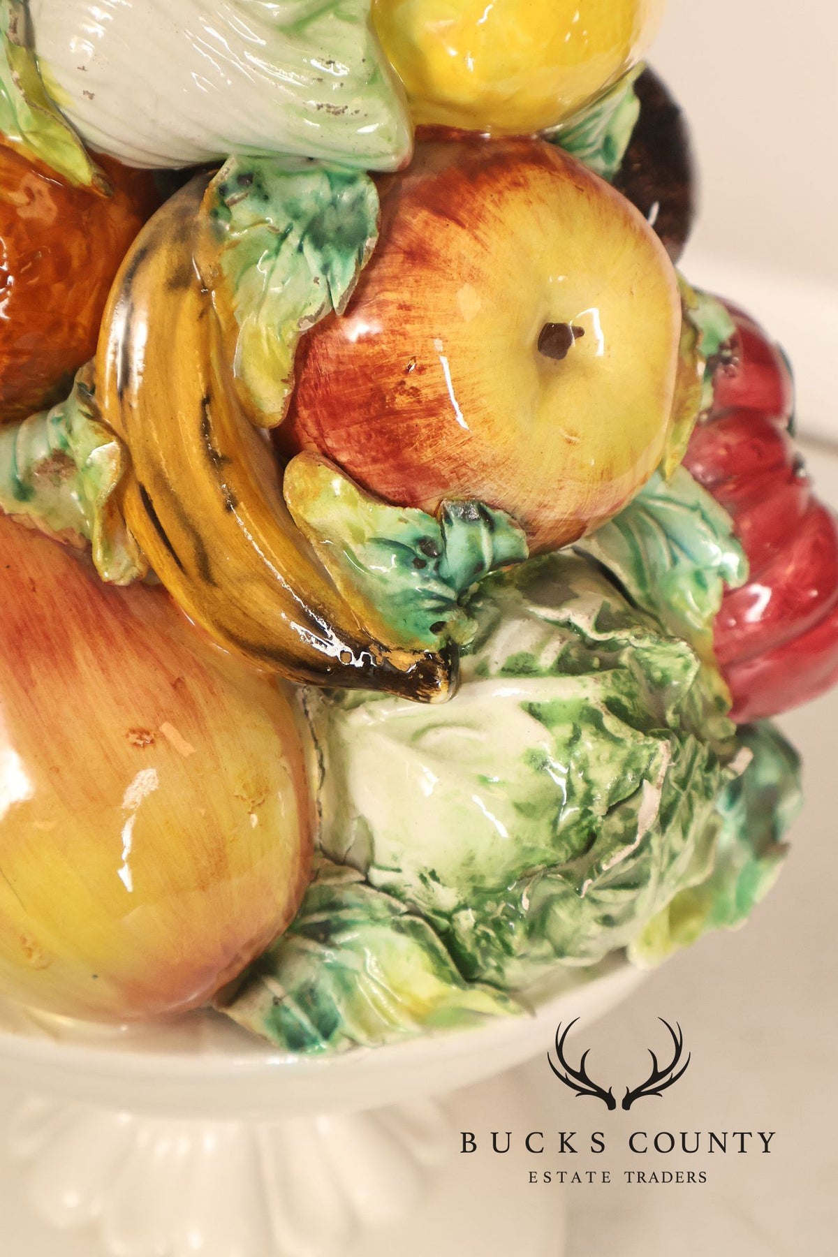 Italian Glazed Ceramic Fruit Basket Centerpiece