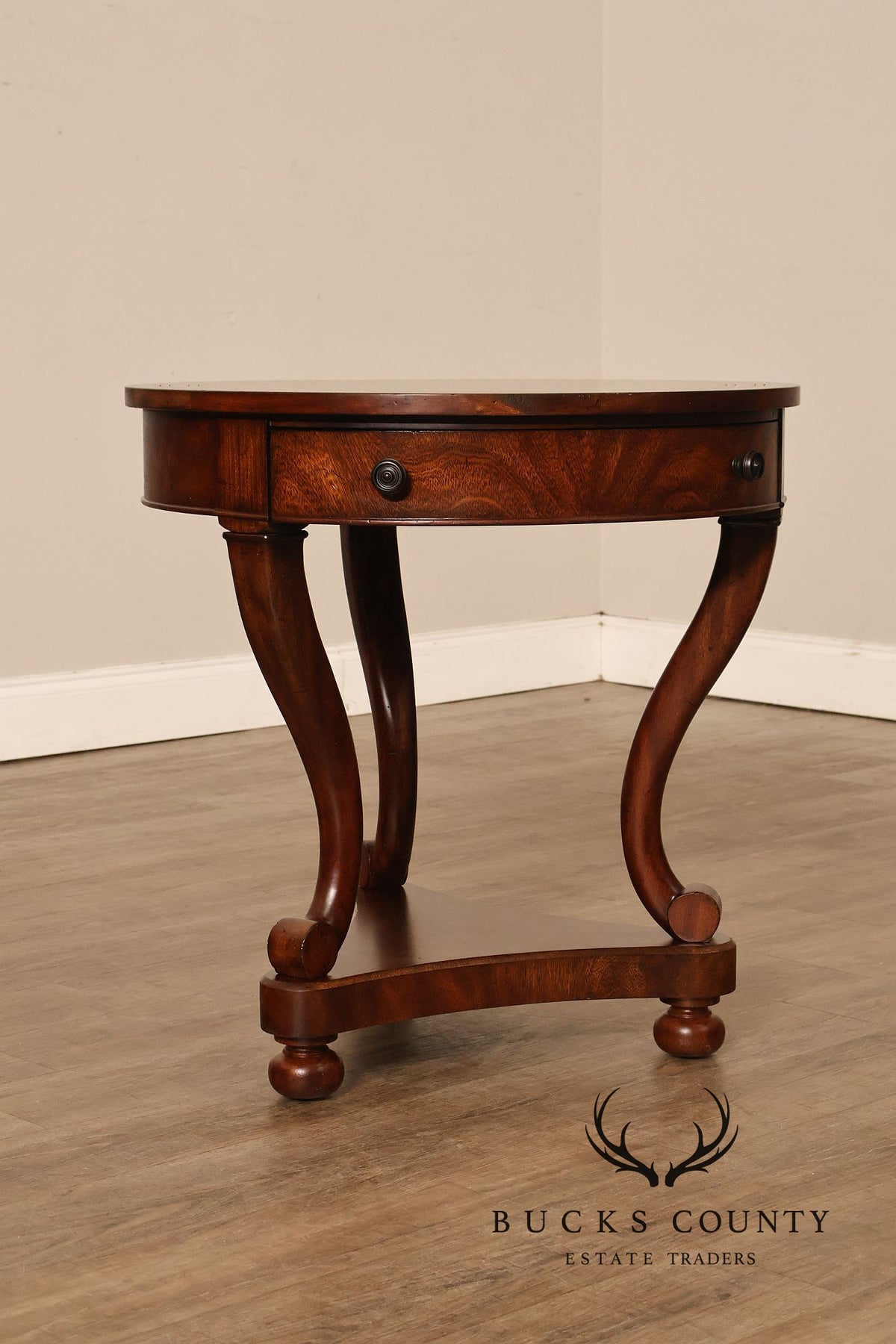 Theodore Alexander Pair of 'Occasionally Italian' Round Mahogany Side Tables