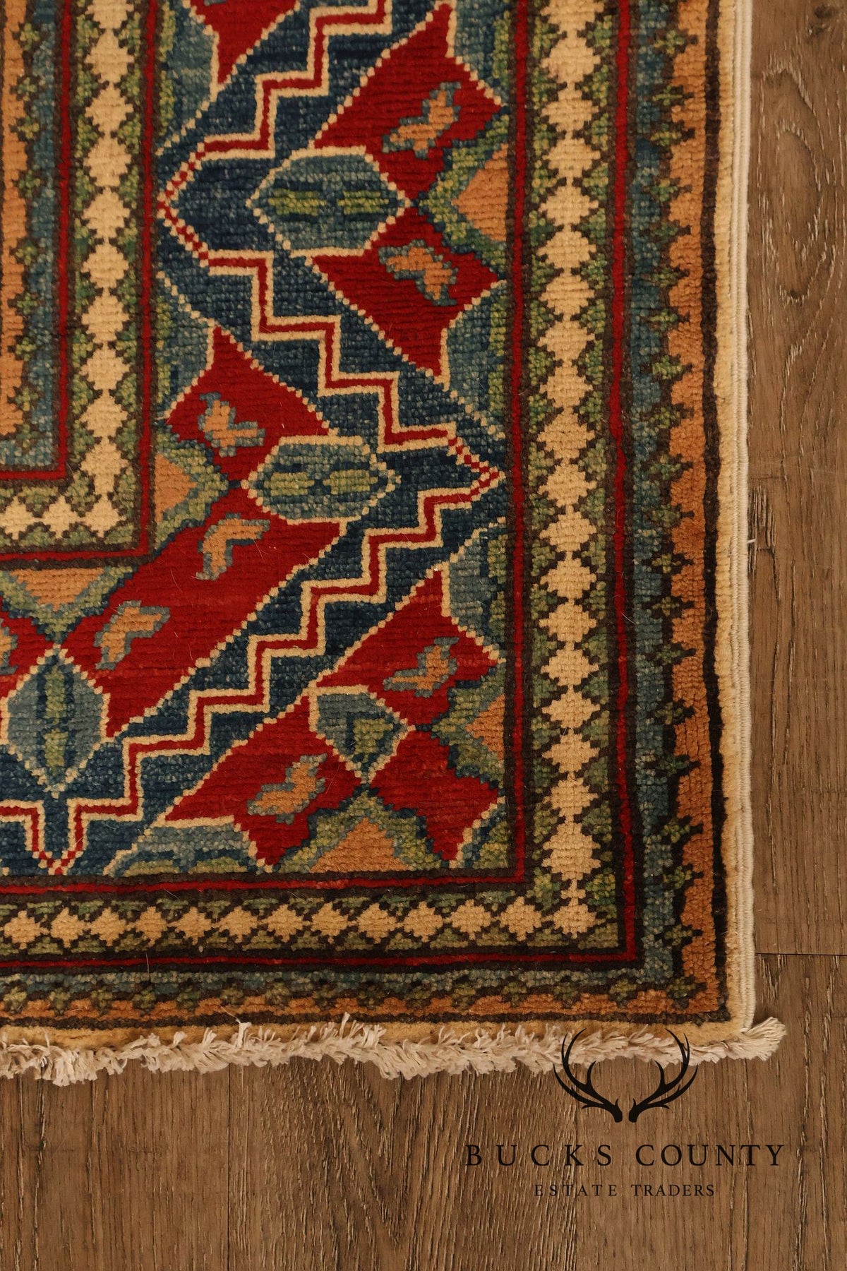 Afghan Kazak Style Wool Area Rug With Central Medallion 6x9
