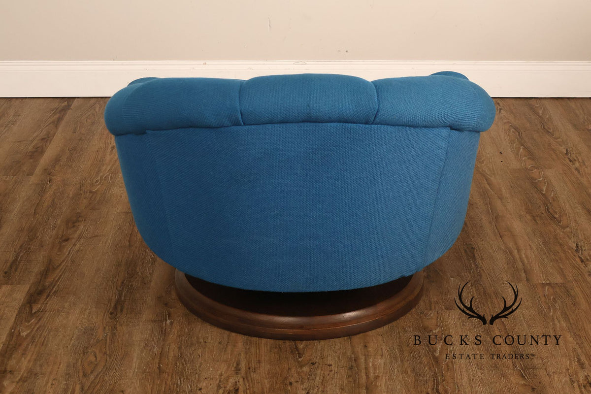 Schnadig Mid Century Modern Blue Upholstered Swivel Lounge Chair