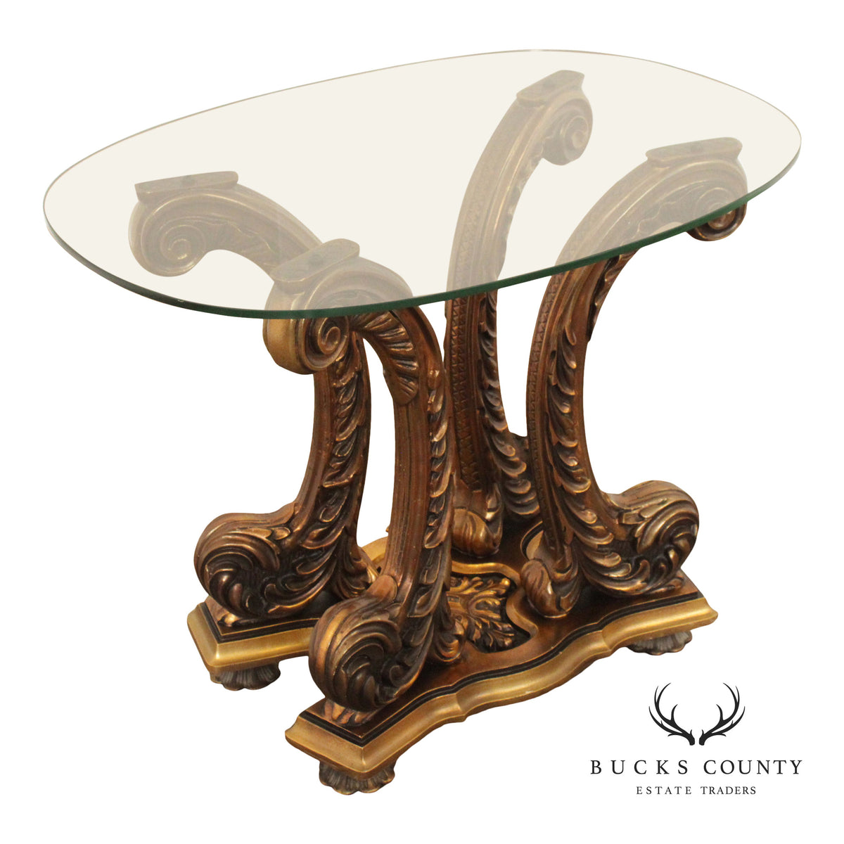 Italian Rococo Style Glass Top Giltwood Side Table