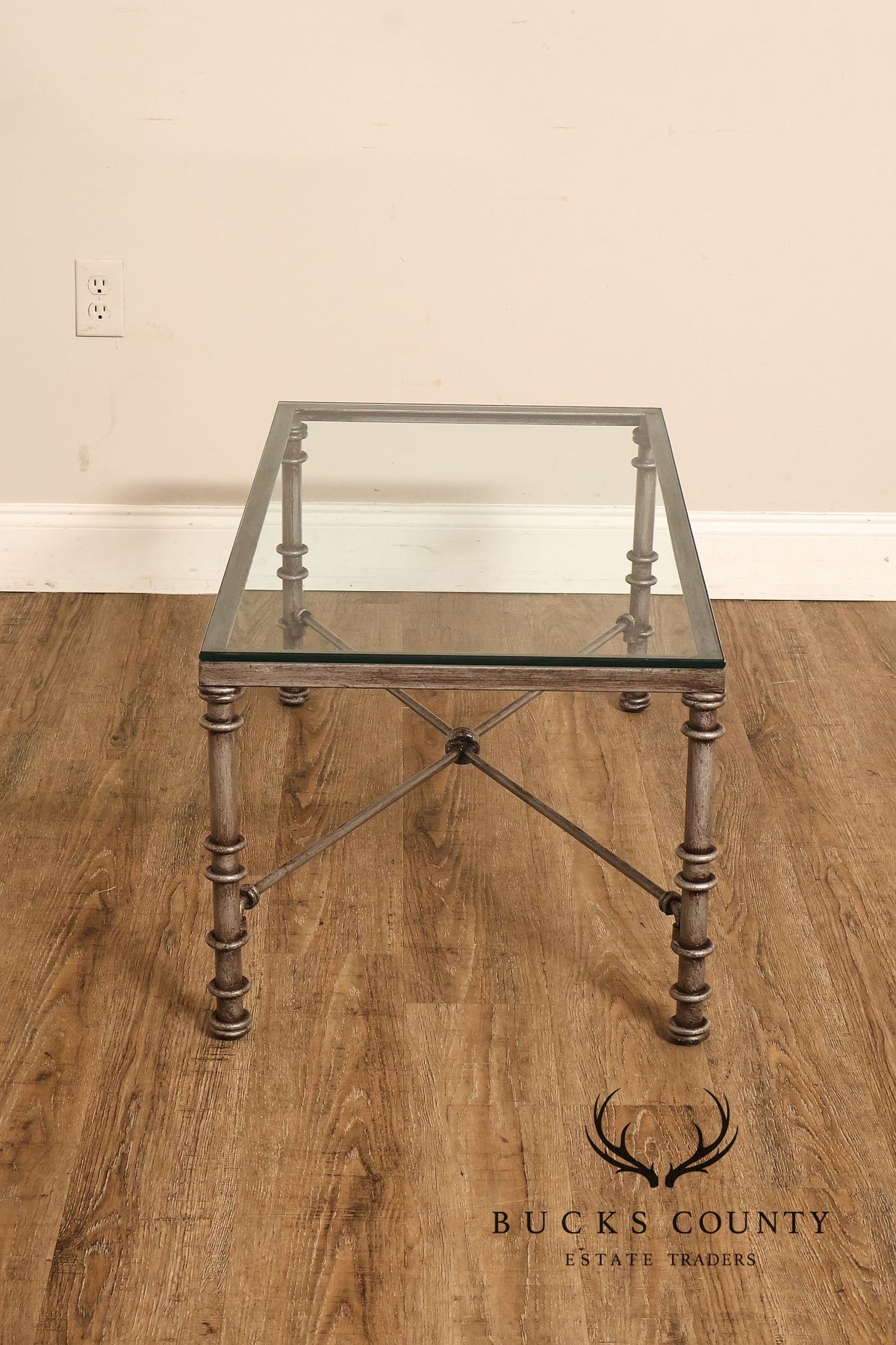Vintage Neoclassical Style Silvered Iron And Glass Coffee Table