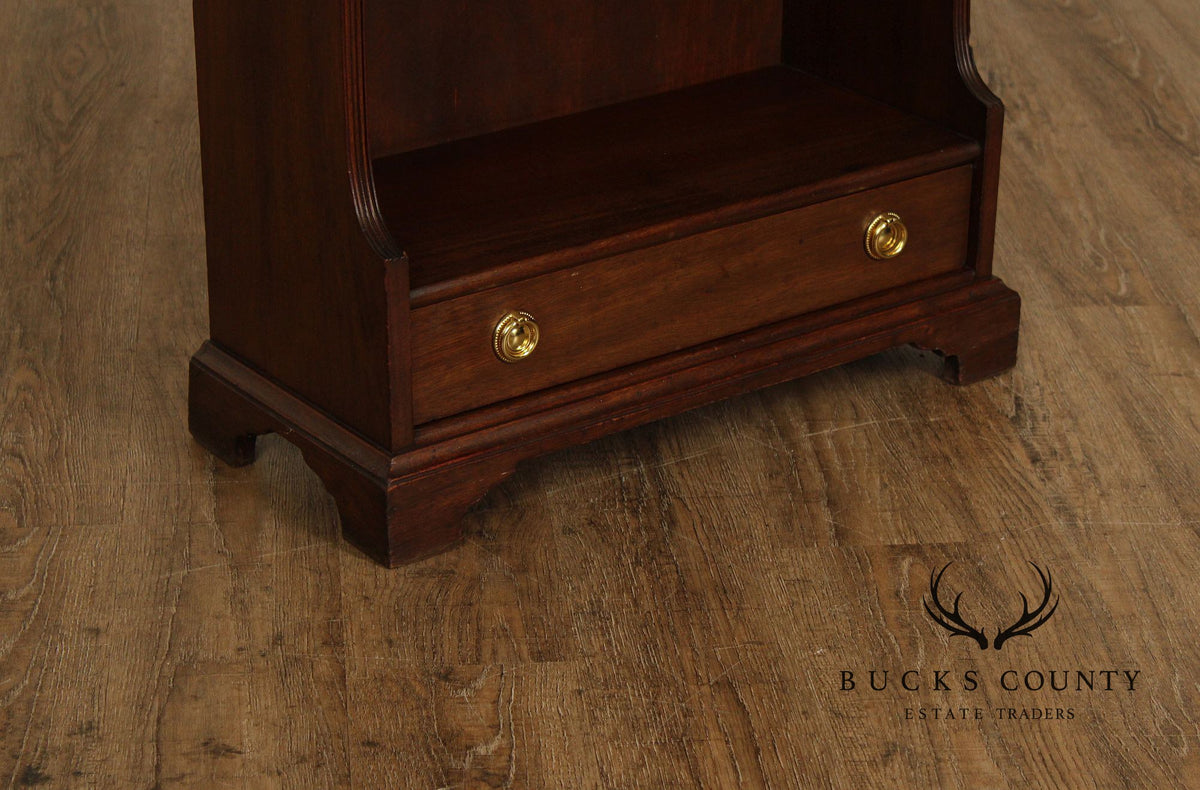 Vintage Georgian Style Narrow Mahogany Waterfall Open Bookcase With Drawer