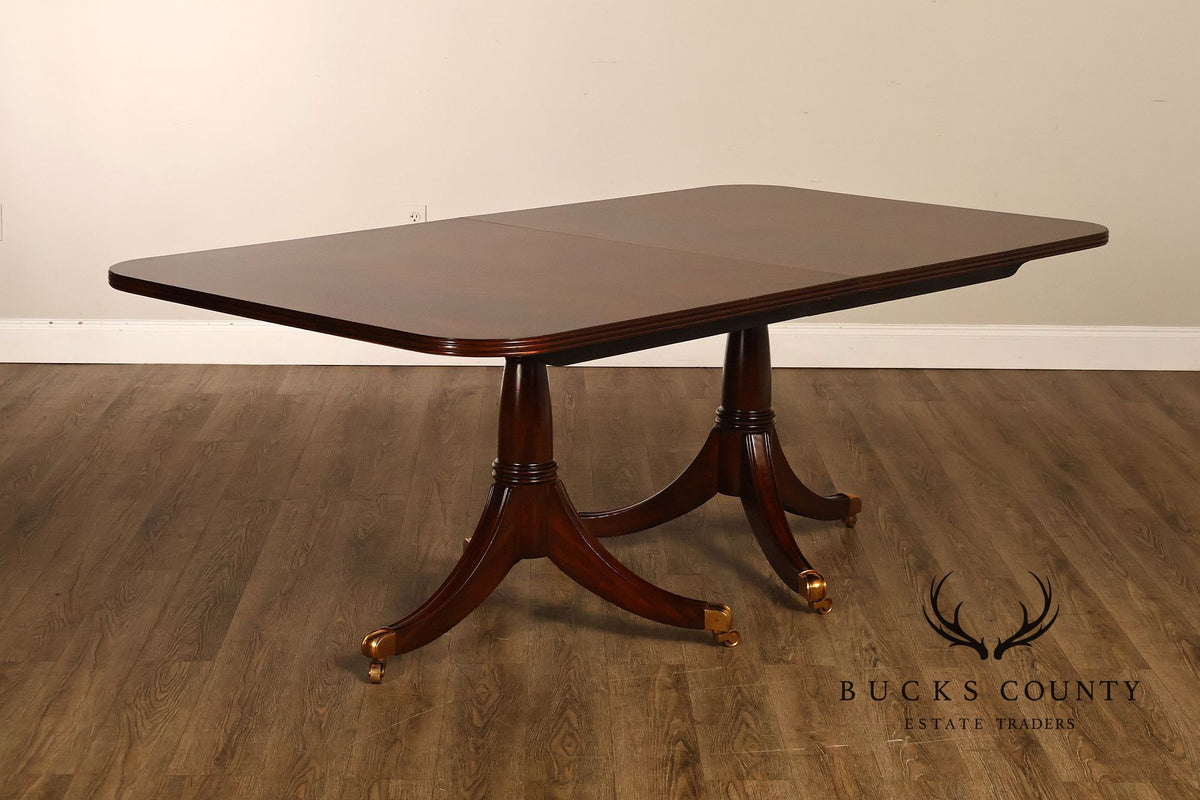 Maitland-Smith Mahogany Double Pedestal Extension Dining Table With Two Leaves