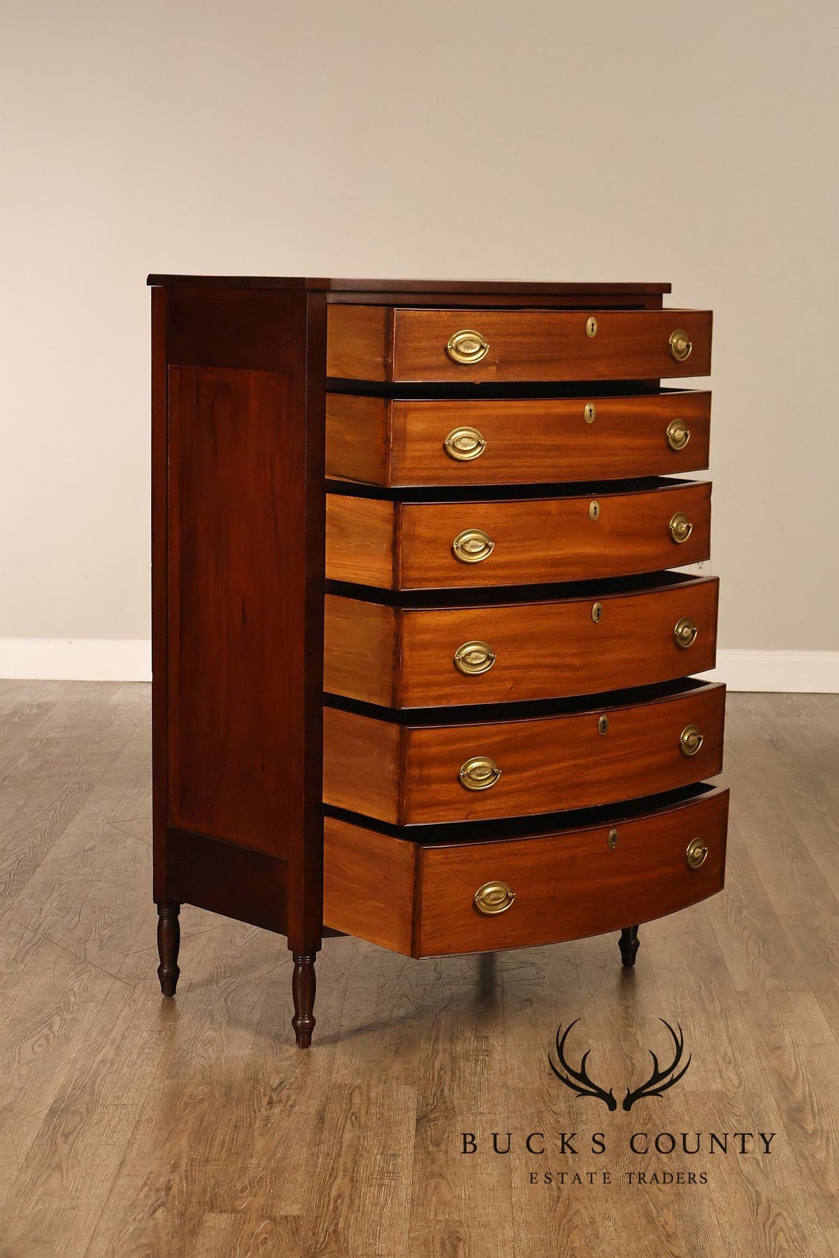 Antique Hepplewhite Style Mahogany Bow Front Six-Drawer Tall Chest