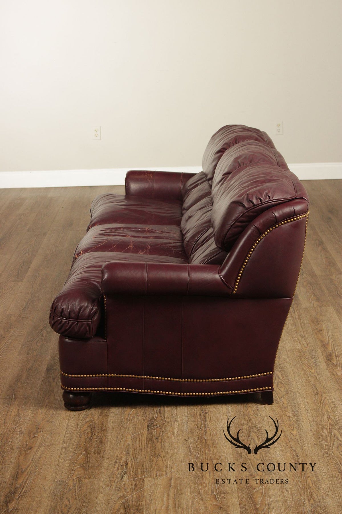 Hancock & Moore Burgundy Leather Nailhead Trim Sofa