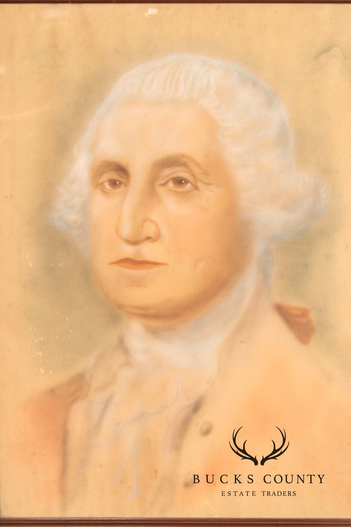Antique Pastel Portrait Of George Washington In Carved Wood Frame