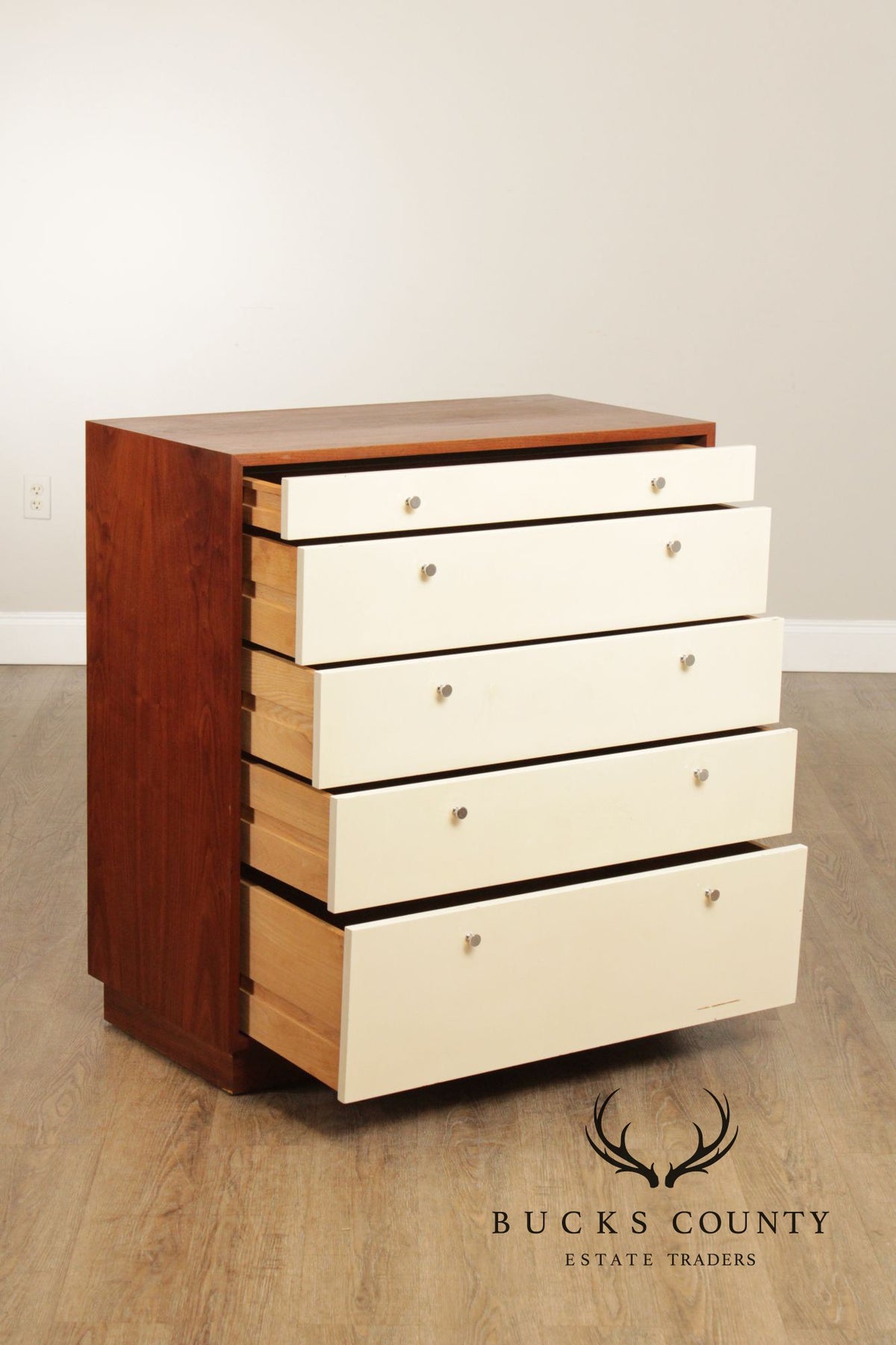 Mid Century Modern White Lacquered Tall Chest