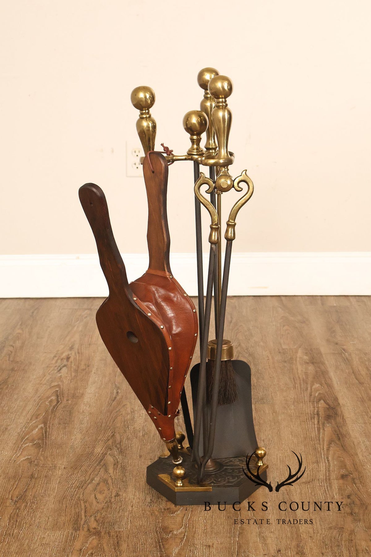 Vintage Brass Six-Piece Fireplace Tool Set