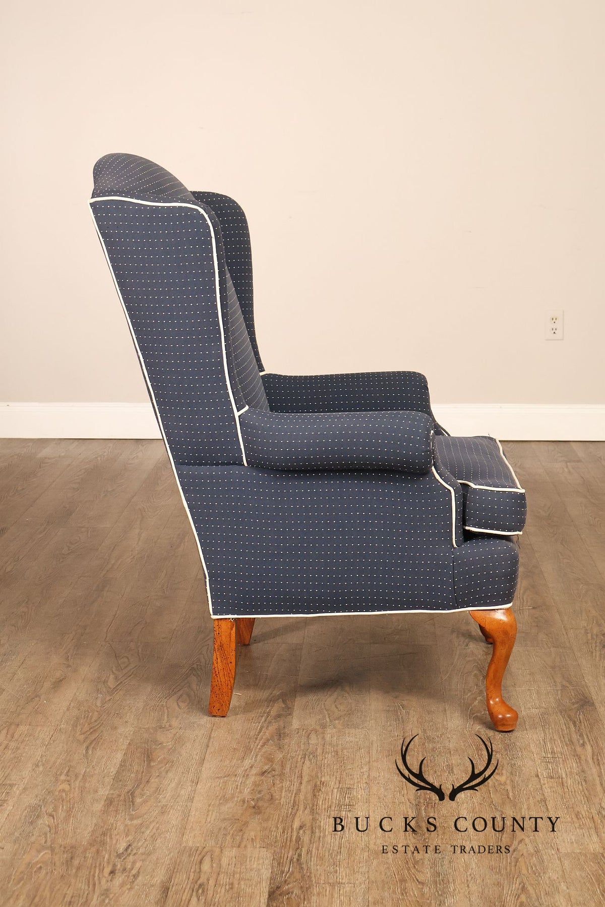 Vintage Queen Anne Style Upholstered Wing Chair