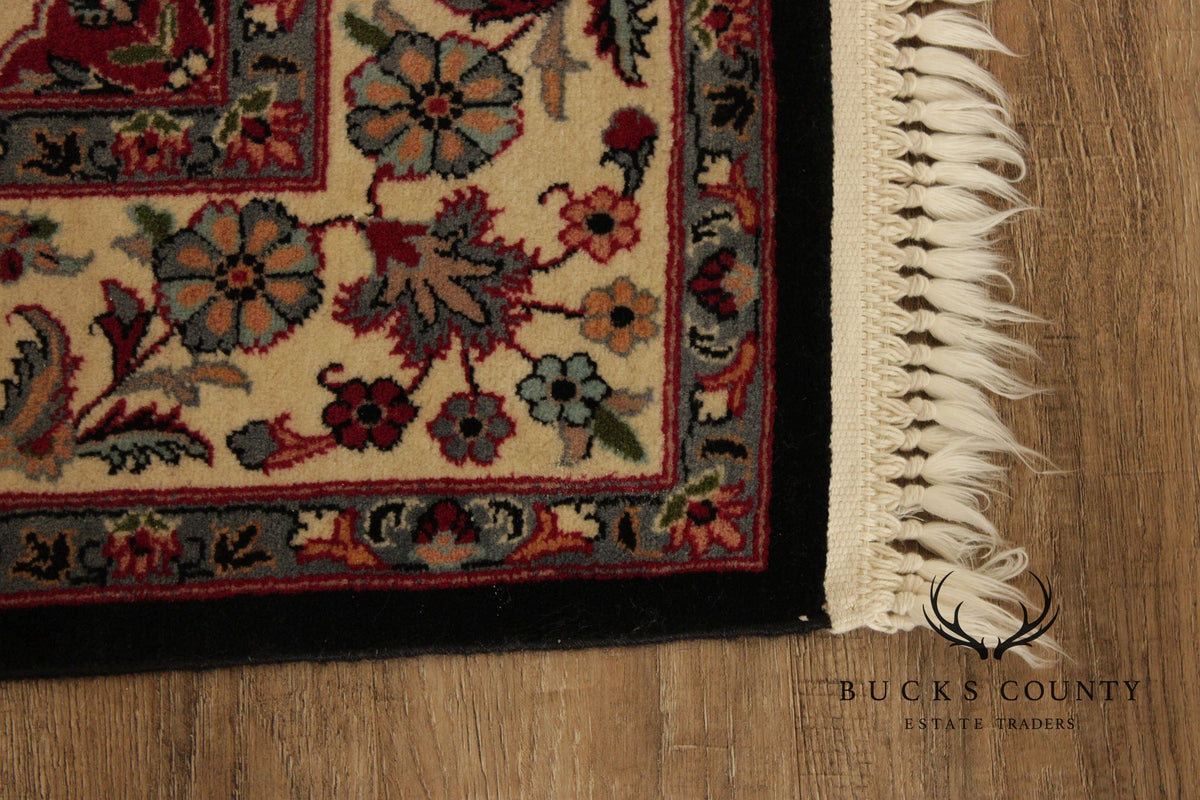 Persian Floral Medallion Style Wool Area Rug With Black Field 4.2 X 6.8