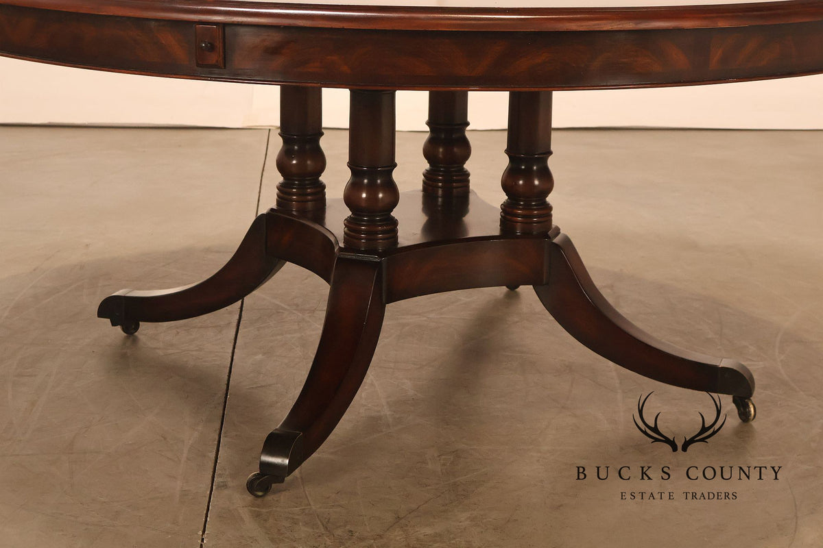 Theodore Alexander Regency Style Mahogany Round Dining Table With Expandable 4 Leaves