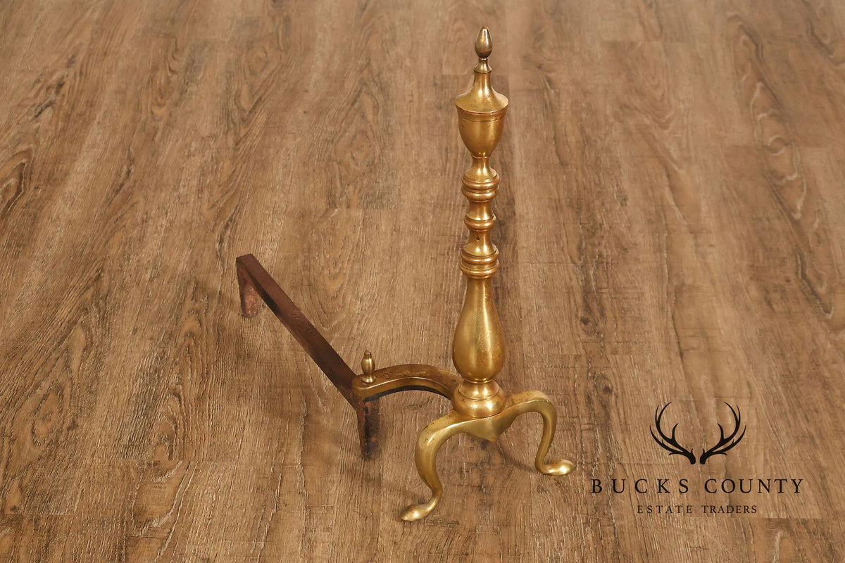 Puritan Federal Style Pair of Brass Andirons