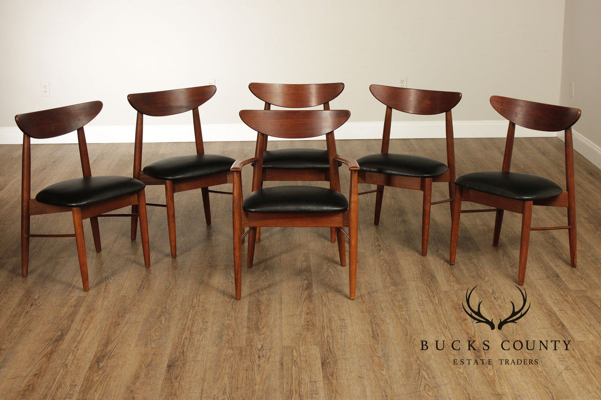 Stanley Furniture Mid Century Modern Walnut Set Of Six Dining Chairs