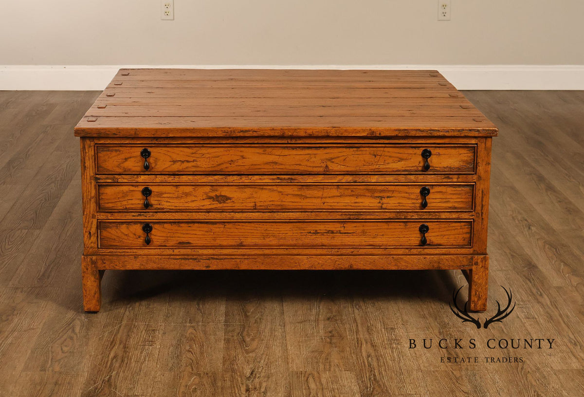 Guy Chaddock Antiqued Oak Storage Coffee Table