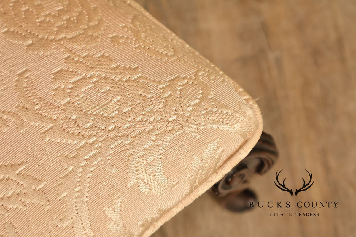 Traditional Mahogany Carved Side Chair With Floral Damask Upholstery