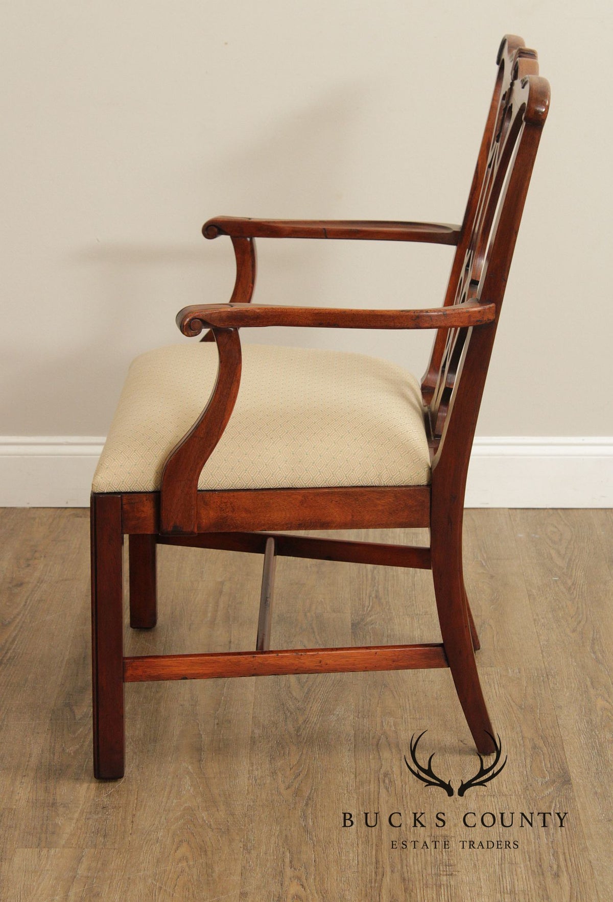 1940's Chippendale Style Pair of Carved Mahogany Armchairs