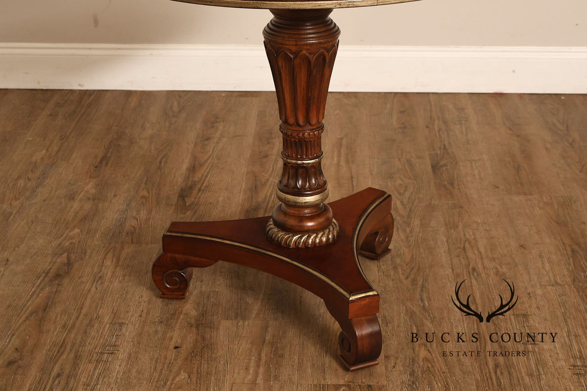 Drexel Heritage Round Burl Wood Veneer Pedestal Accent Table