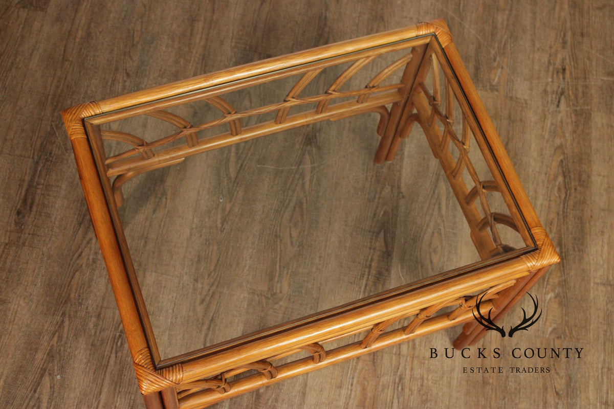 South Sea Rattan 'New Kauai' Glass Top Side Table