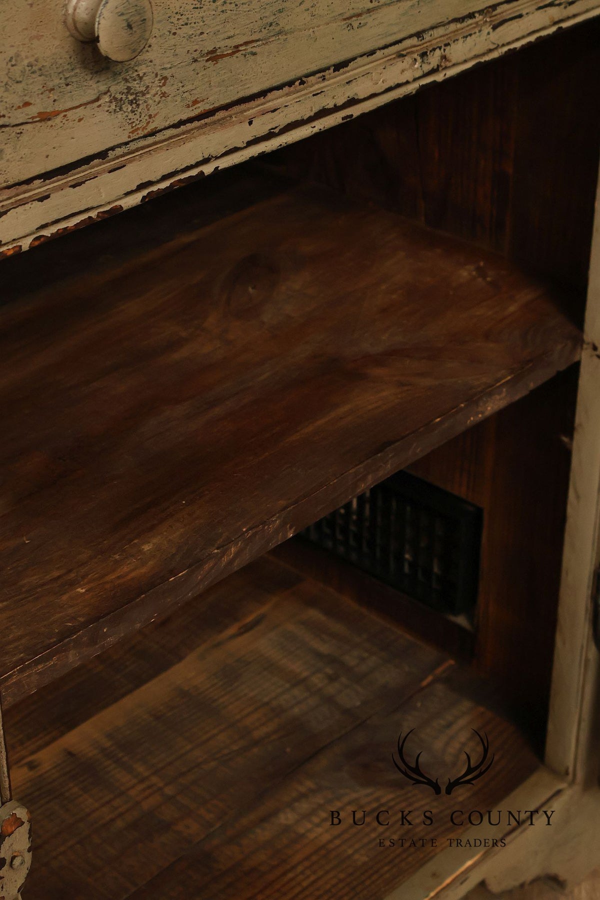 Vintage Distressed Painted Pine Step-Back Cupboard Cabinet