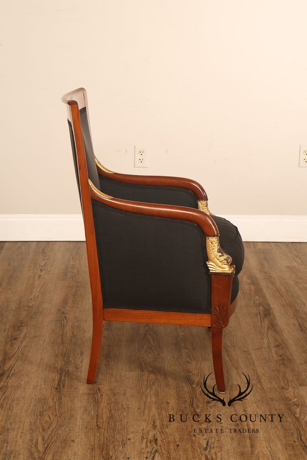 French Empire Style Partial Gilt Mahogany Armchair