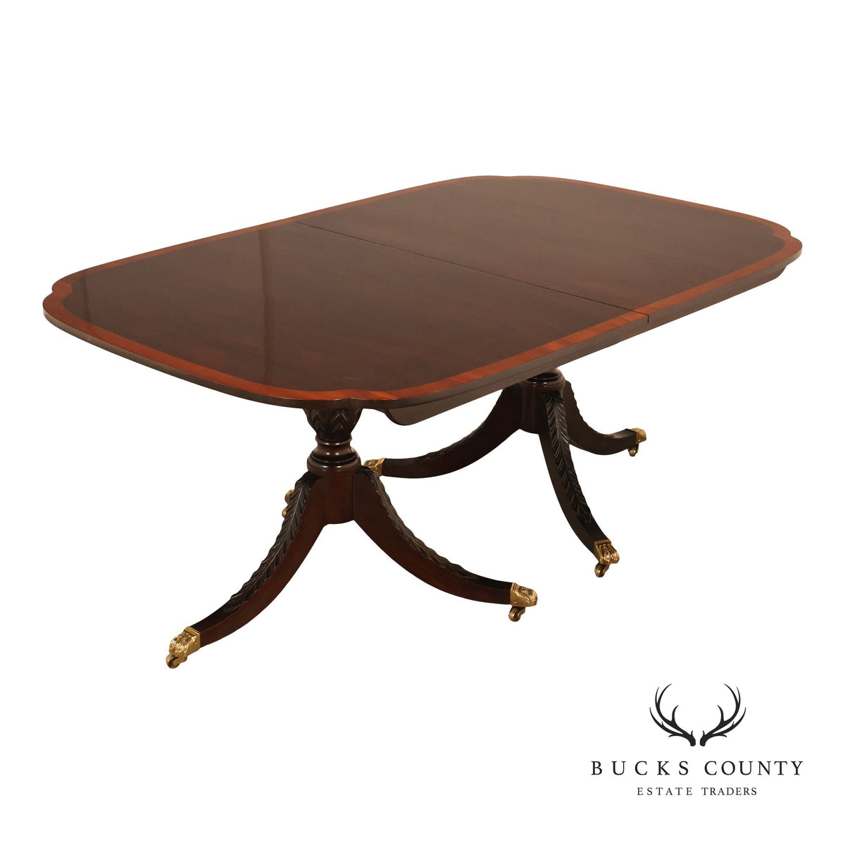 Stickley Mahogany Double Pedestal Dining Table with Inlay Banding