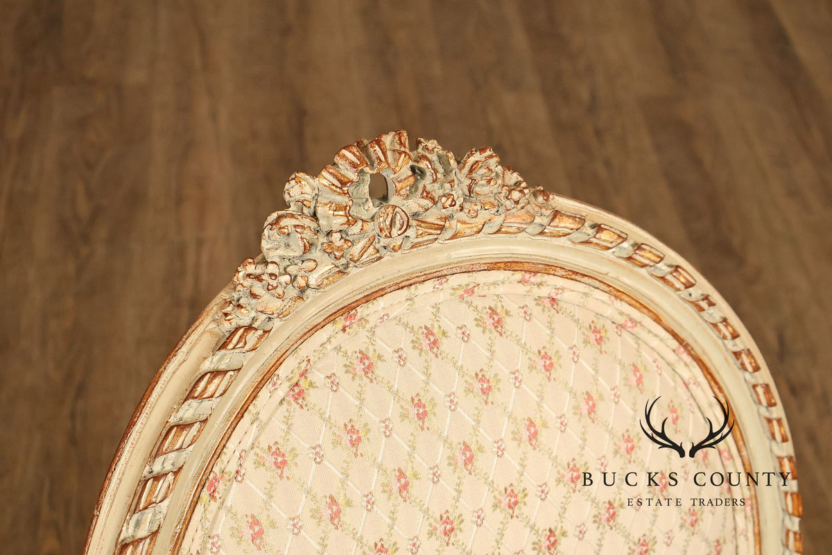 French Louis XVI Style Pair of Cream Painted Armchairs