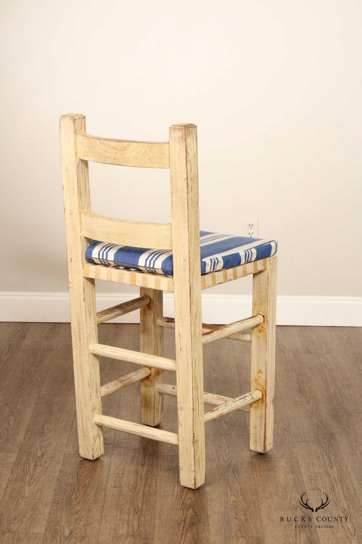 Farmhouse Style Set of Three Distress Painted Bar Stools
