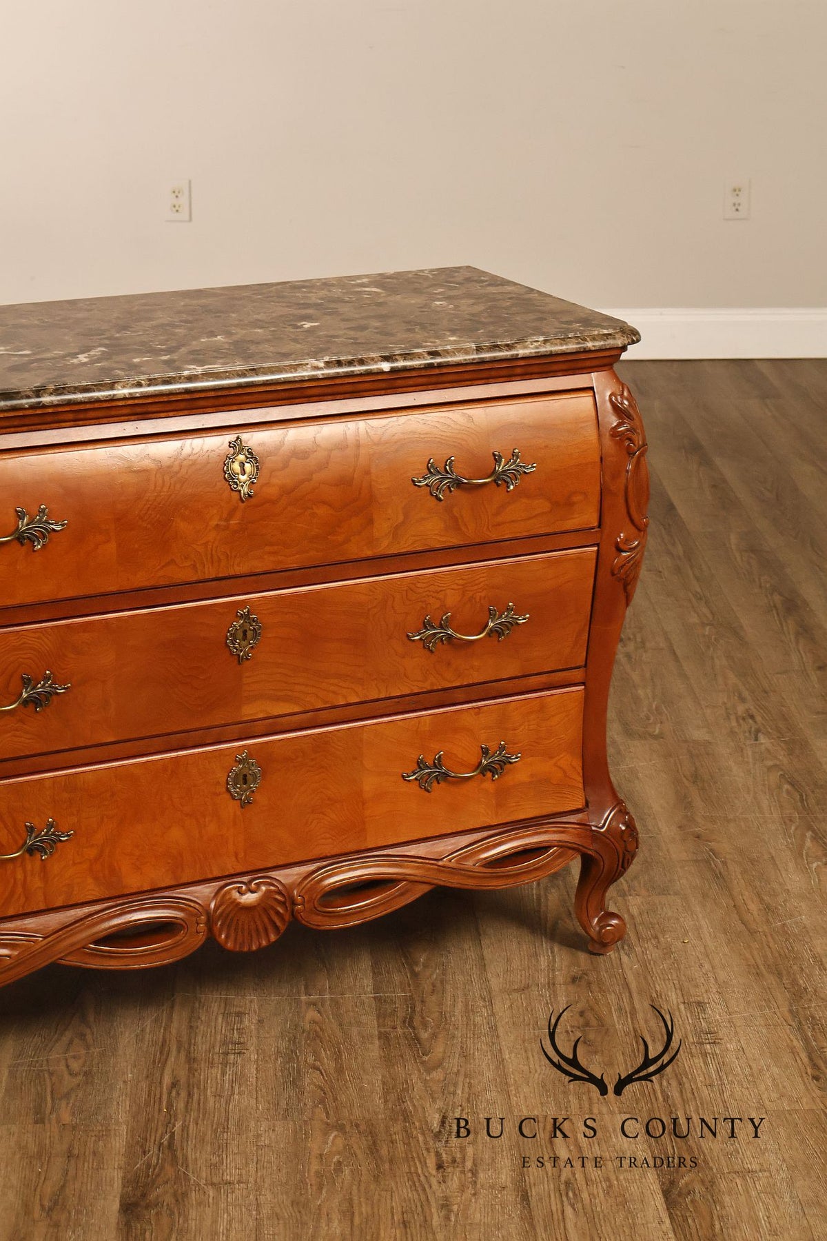 Century Furniture Pair of Marble Top Bombe Chests