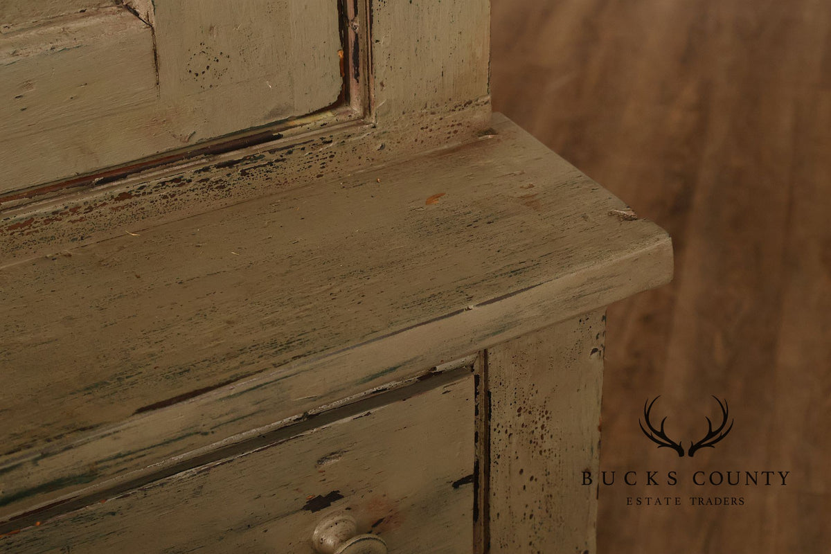Vintage Distressed Painted Pine Step-Back Cupboard Cabinet