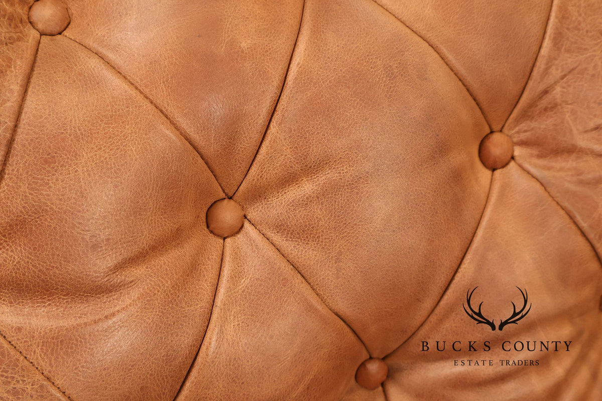 Chesterfield Style 8 Foot Distressed Brown Tufted Leather Sofa