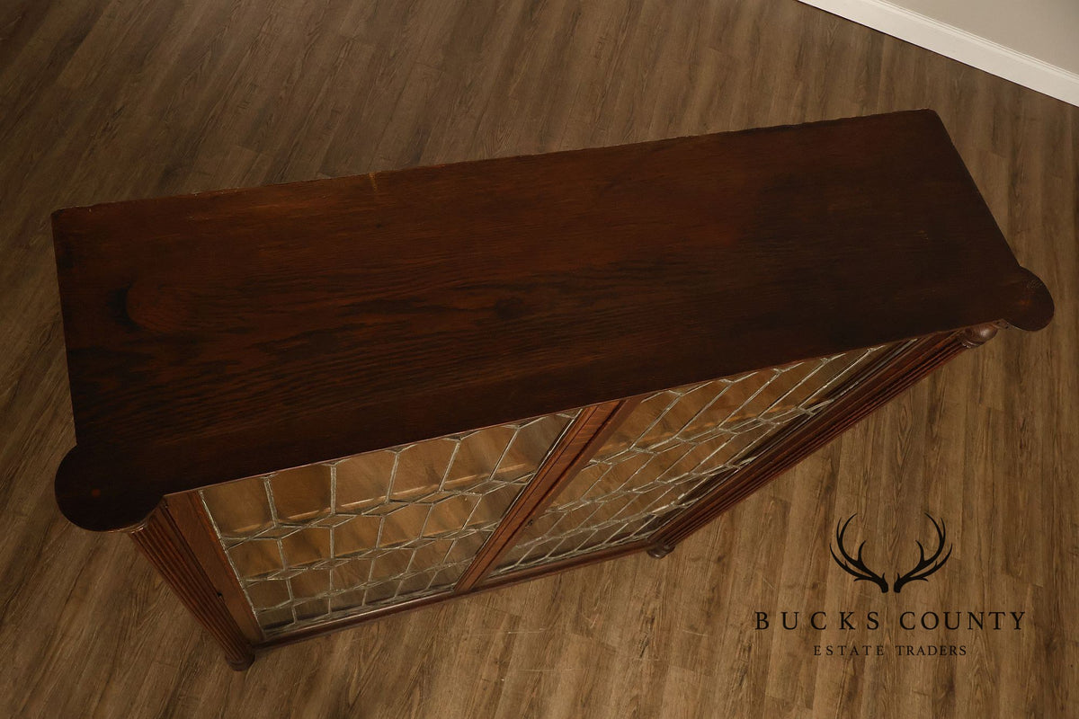 Arts and Crafts Antique Oak and Leaded Glass Bookcase