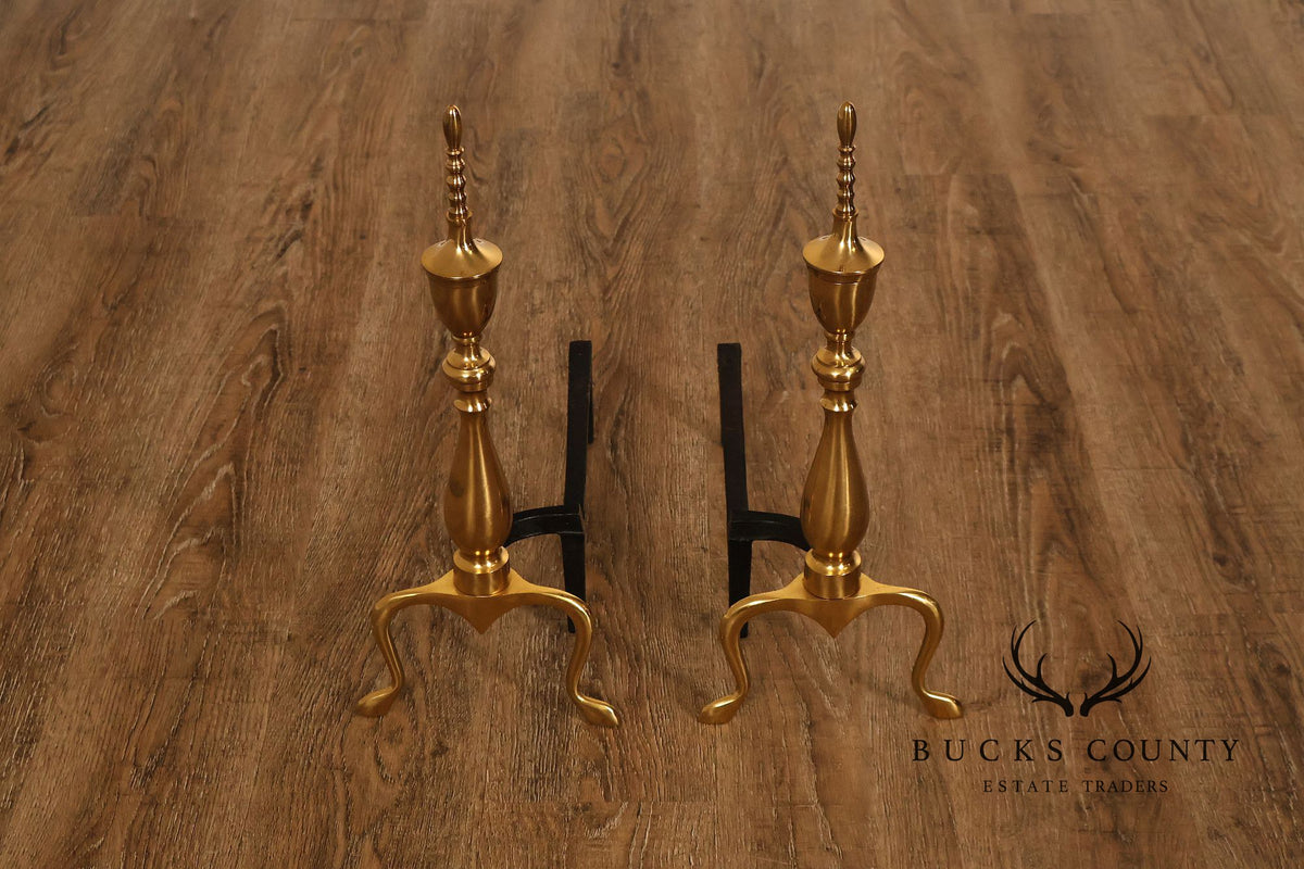 Federal Style Pair of Brass Fireplace Andirons