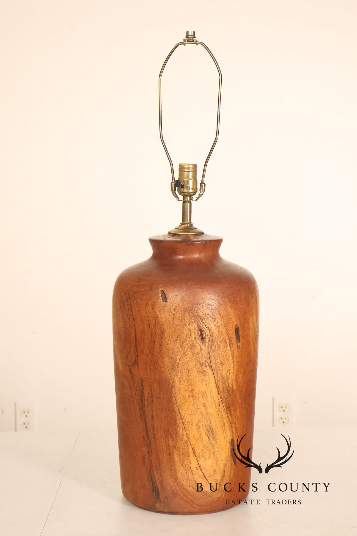 Organic Modern Mid Century Modern Pair of Turned Wood Table Lamps