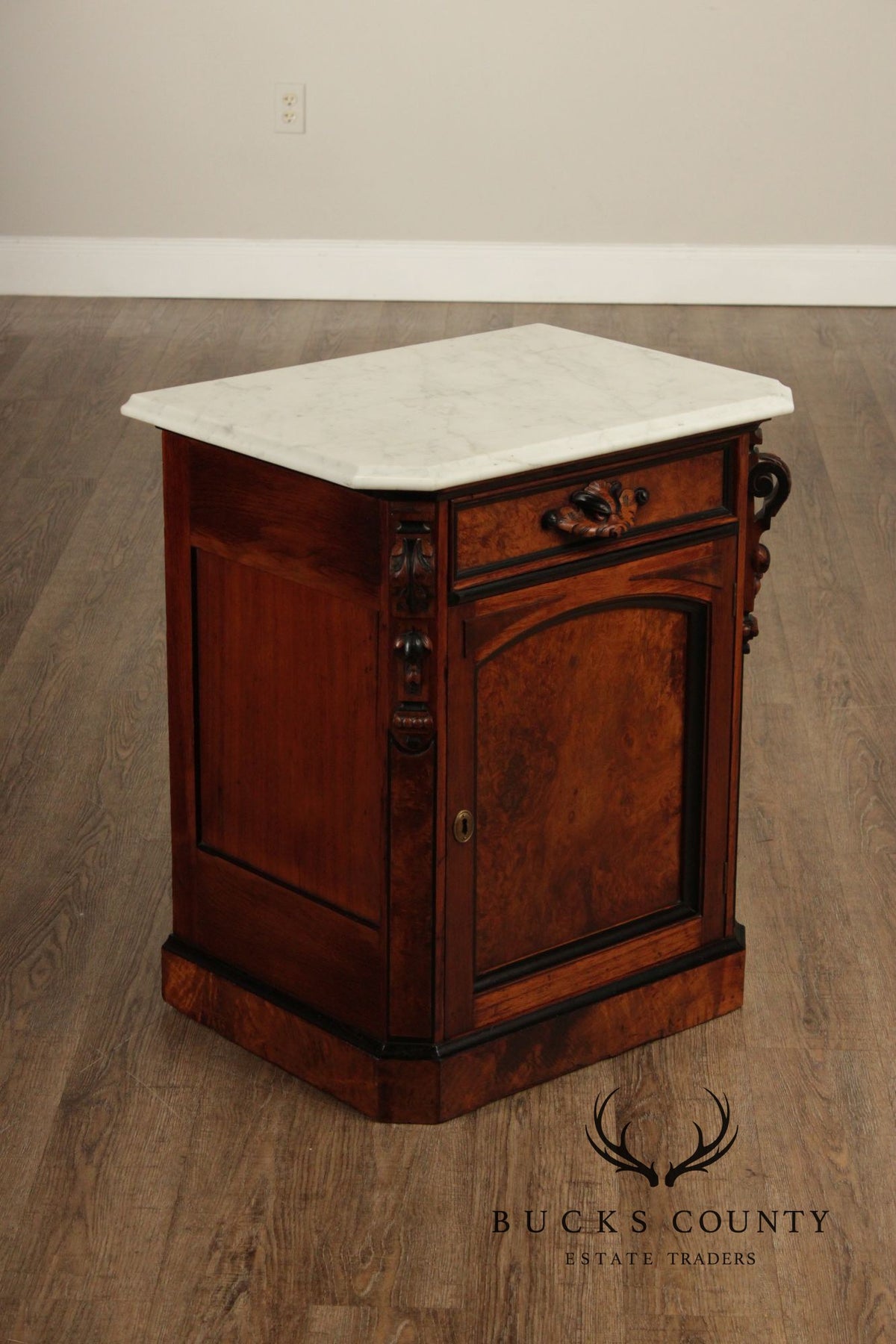 Antique Victorian Marble Top Walnut Nightstand