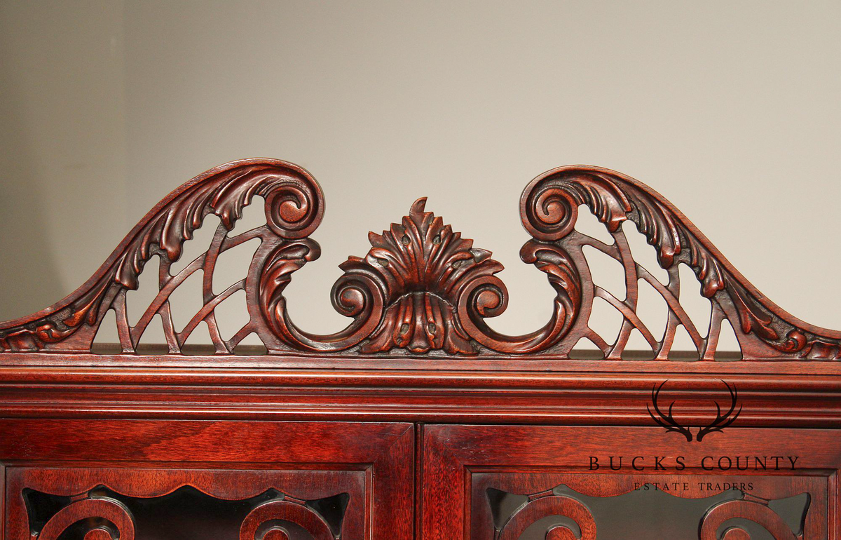 1940's Vintage Carved Mahogany China Cabinet