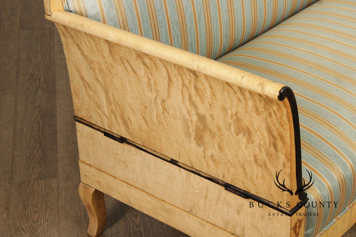 Antique Biedermeier Inlaid Flame Birch Sofa