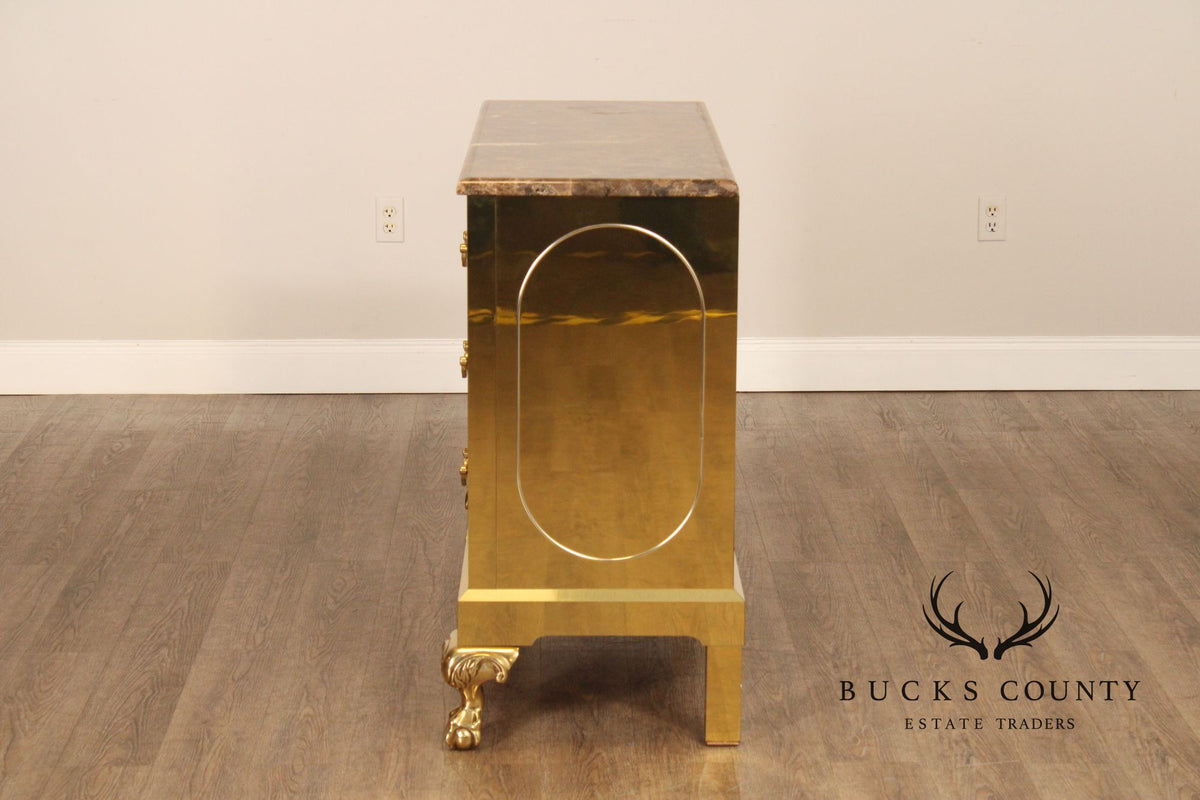 Harden Hollywood Regency Marble Top Brass Chest of Drawers