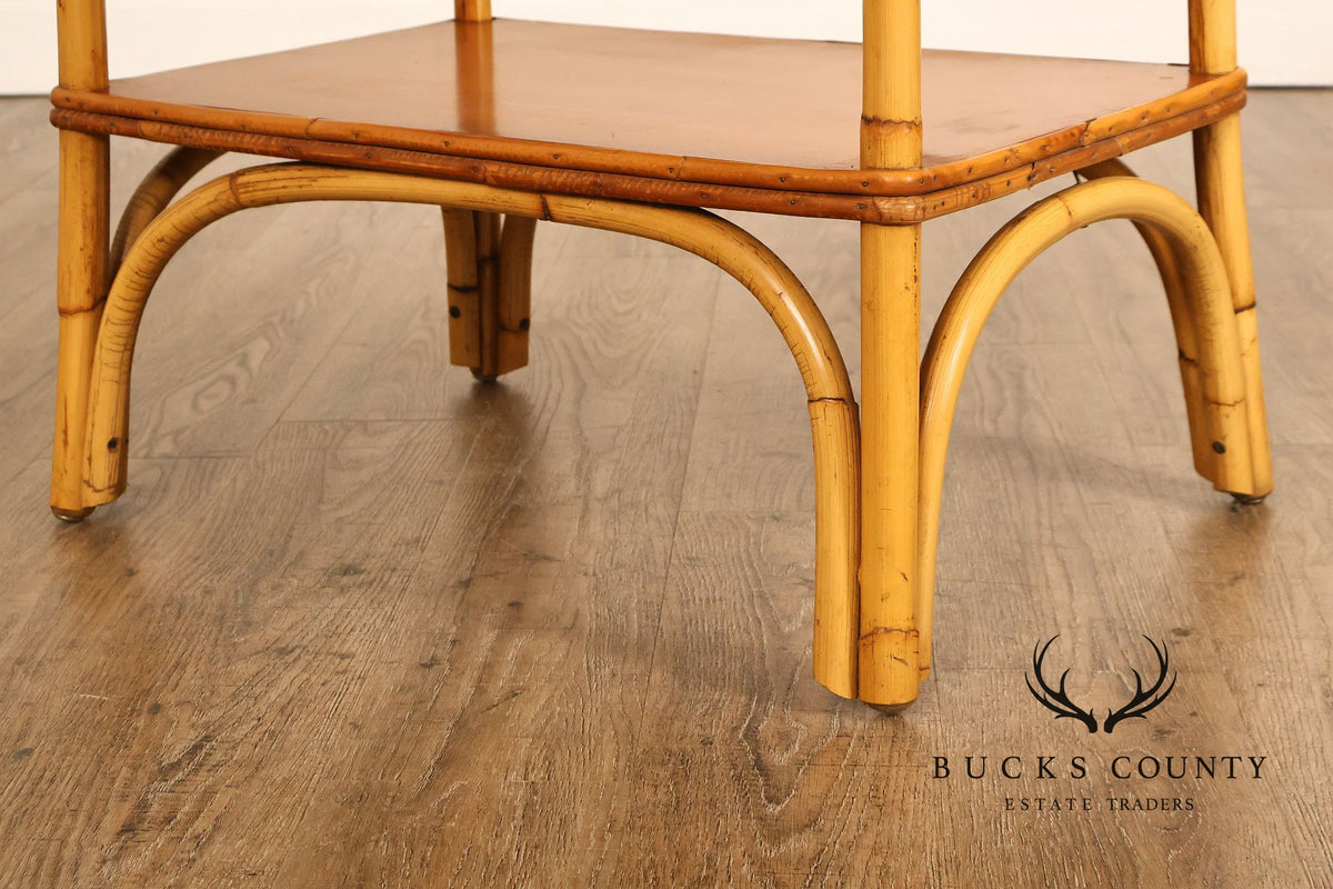 Vintage Mid Century Modern Two-Tier Bamboo End Table