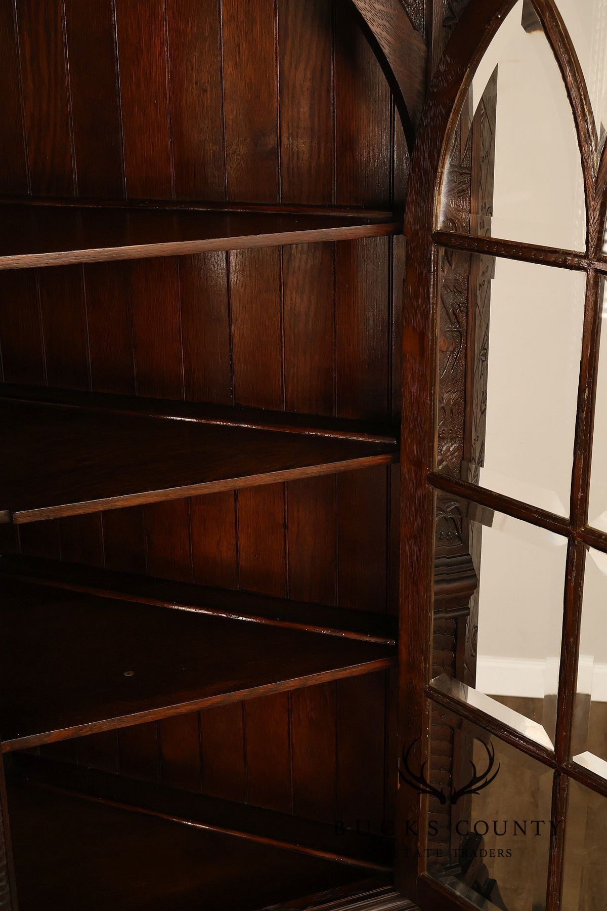 Antique RJ Horner Style Victorian Carved Oak Corner Cabinet