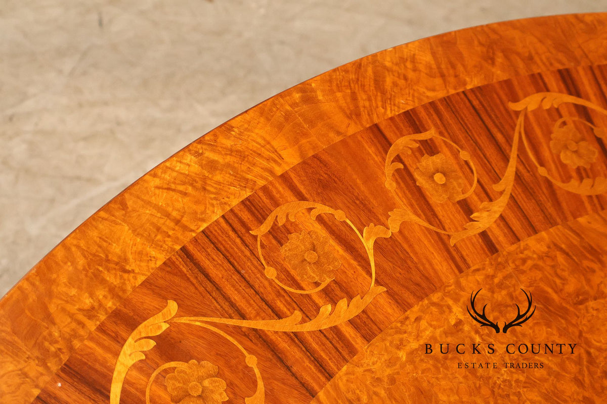 Francesco Molon Italian Neoclassical Style 60" Round Inlaid Burl Wood Dining Table