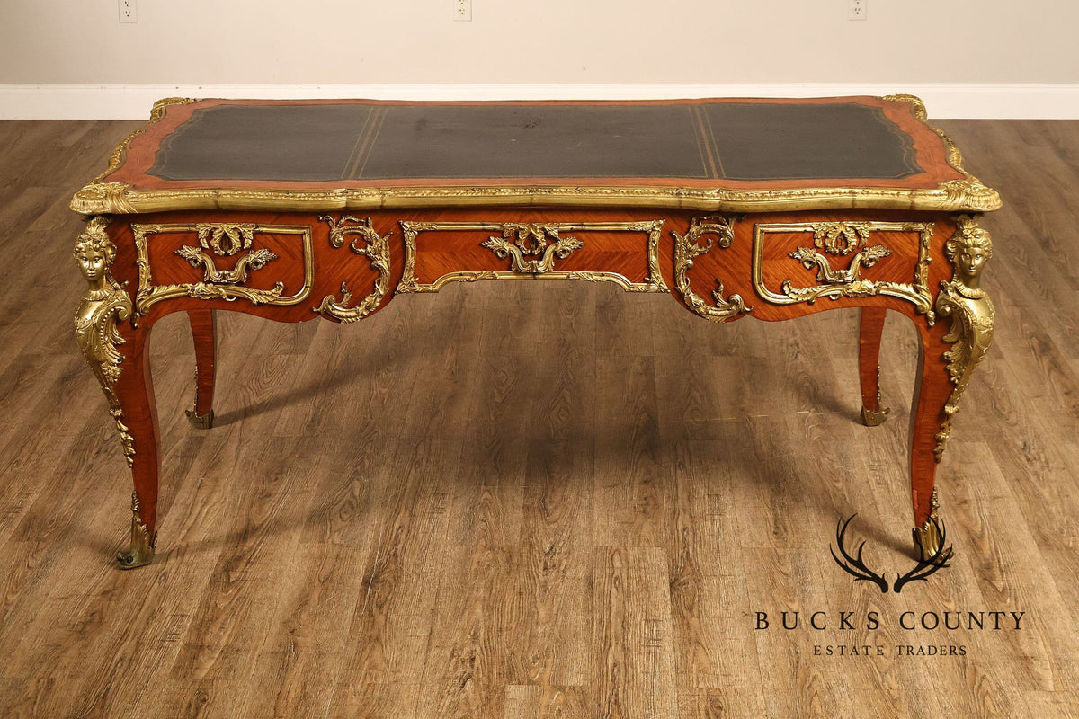 French Napoleon III Style Leather Top Executive Desk