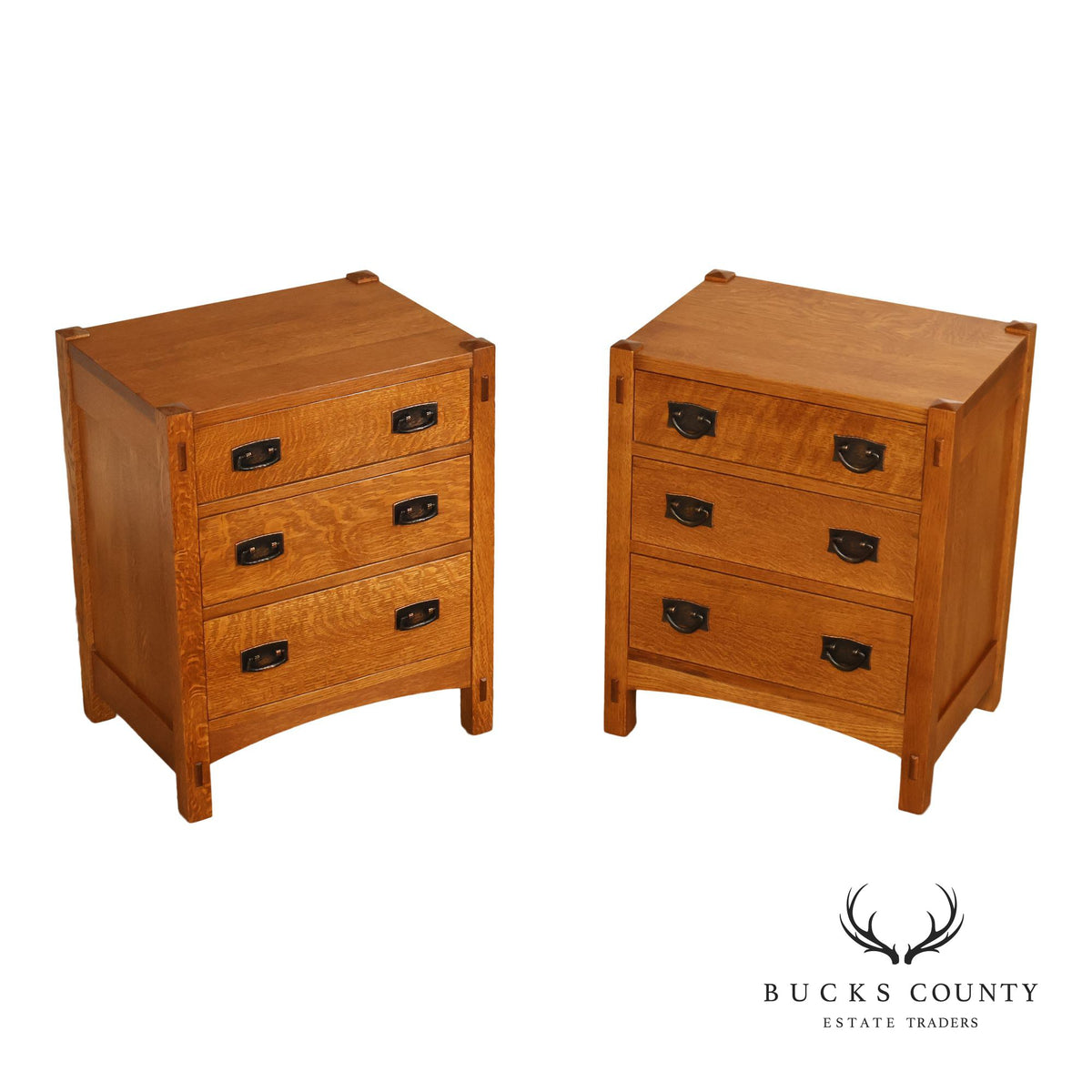 Stickley Mission Collection Pair Of Oak Three Drawer Nightstands