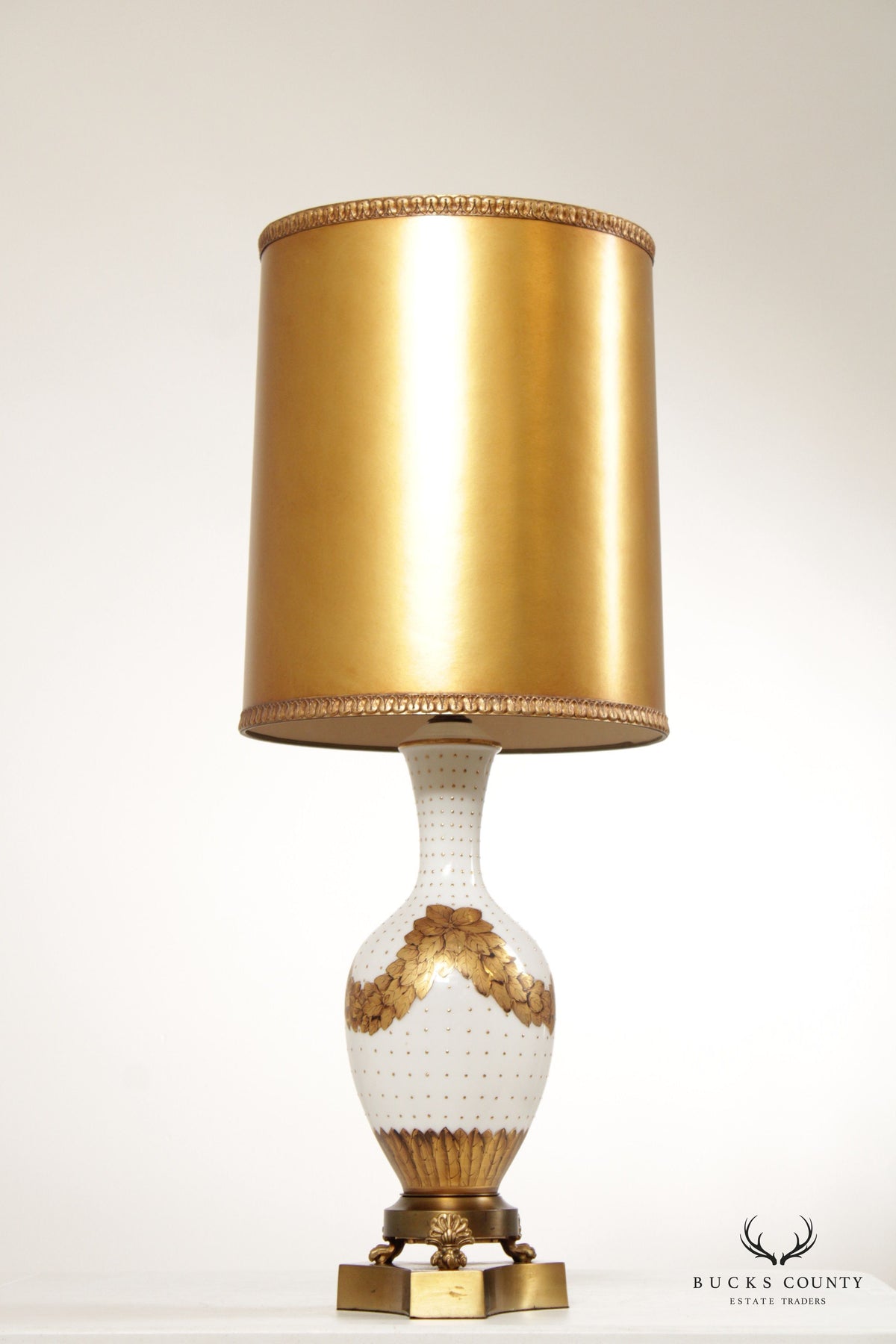 Artemis Studios Neoclassical Style Pair of Milk Glass Table Lamps