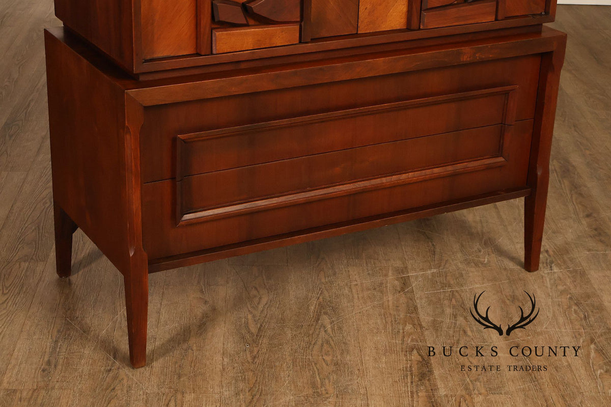 United Furniture 'Tiki' Brutalist Sculpted Walnut Tall Chest