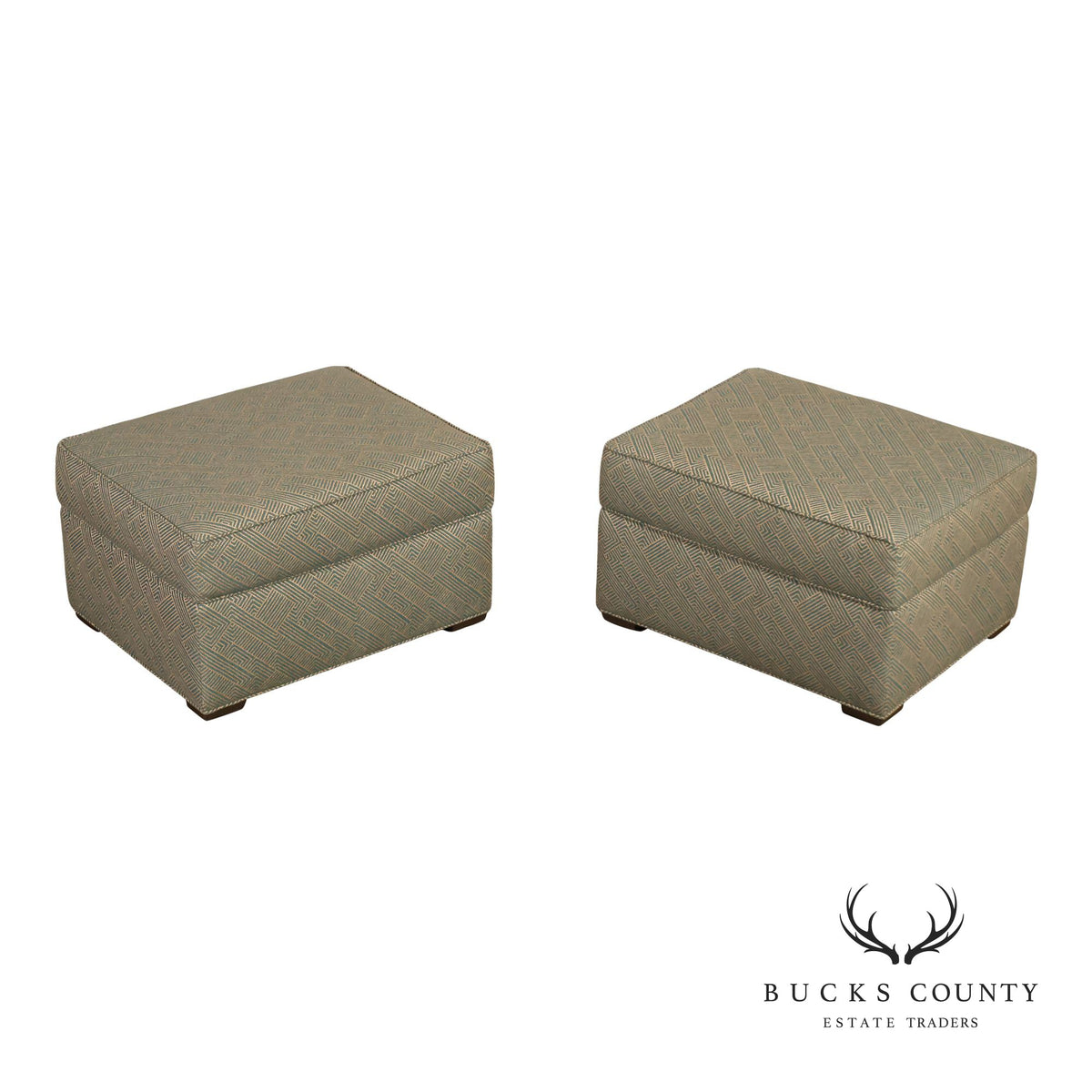 Ethan Allen Pair Of Upholstered Ottoman Footstools