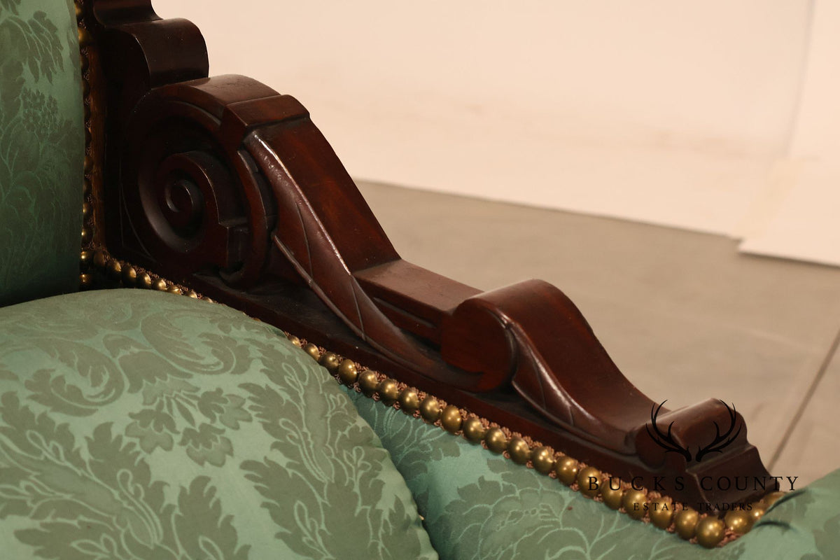 Antique American Renaissance Revival Style Carved Walnut Recamier Chaise Lounge