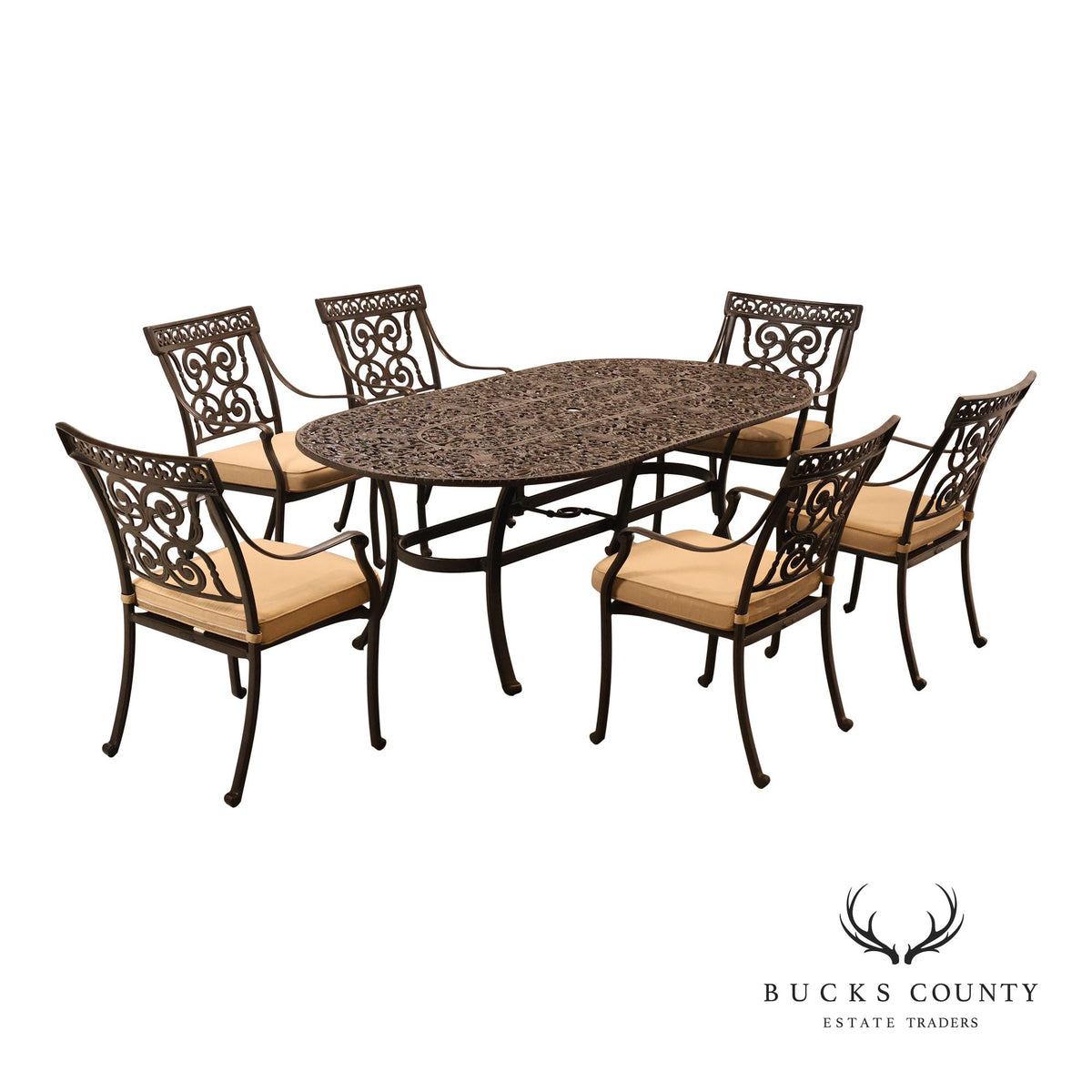 Castelle Cast Aluminum Outdoor Dining Table With Six Chairs Patio Set